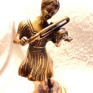 Vintage Brass Sculpture Girl playing Violin